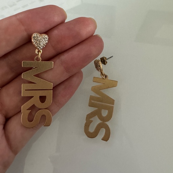 MRS Satin Pave Heart Drop Earrings - Picture 2 of 3